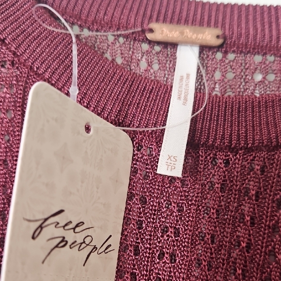 Free People Xs Burgundy Long Sleeve Knit Sweater - Picture 2 of 4